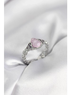 Buğz Gümüş Renk Pembe Damla Model Kadın Yüzük