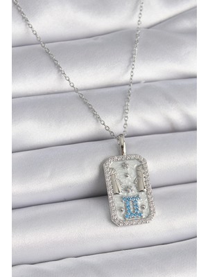 Buğz 316L Çelik Gümüş Renk Zincir Ikizler Burcu Zirkon Taşlı Kadın Kolye