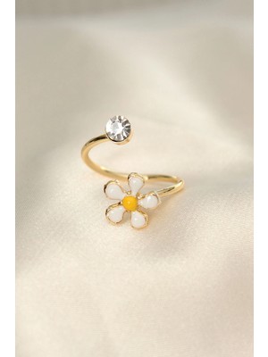 Buğz Papatya Tasarımlı Zirkon Taşlı Ayarlanabilir Yüzük