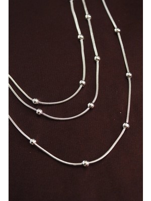 Buğz 316L Çelik Gümüş Renk Minimal Topçuk Model Çoklu Kolye