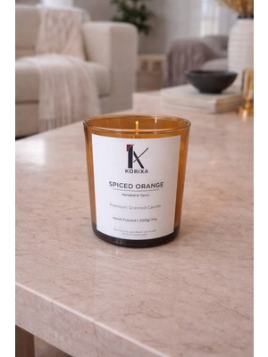 Korıxa Spiced Orange Portakal & Tarçın Kokulu Mum 200G – Premium El Yapımı Dekoratif Cam Mum