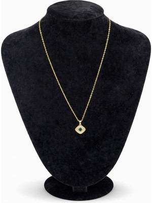 Pangu Sedef Detaylı Yeşil Zirkon Taşlı Altın Renk Çelik Kolye