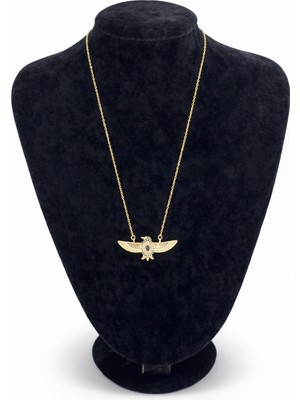 Pangu Kartal Figürlü Zirkon Taş Süslemeli Altın Renk Çelik Kolye