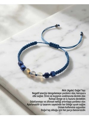 Begonia Accessories Akik Doğal Taş Bileklik Unisex Ipli Ayarlanabilir El Yapımı Şans ve Enerji Bilekliği