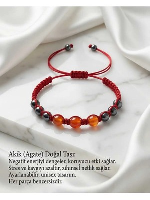 Begonia Accessories Akik Doğal Taş Bileklik Unisex Ipli Ayarlanabilir El Yapımı Şans ve Enerji Bilekliği