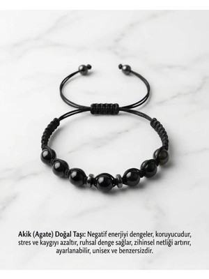 Begonia Accessories Akik Doğal Taş Bileklik Unisex Ipli Ayarlanabilir El Yapımı Şans ve Enerji Bilekliği