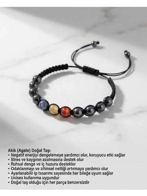 Begonia Accessories Akik Doğal Taş Bileklik Unisex Ipli Ayarlanabilir El Yapımı Şans ve Enerji Bilekliği