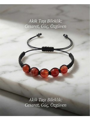 Begonia Accessories Akik Doğal Taş Bileklik Unisex Ipli Ayarlanabilir El Yapımı Şans ve Enerji Bilekliği
