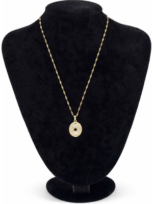 Pangu Sedef Taş Detaylı Altın Renk Çelik Kolye