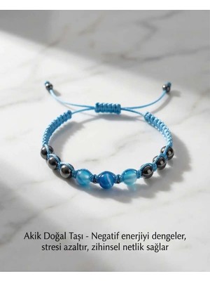 Begonia Accessories Akik Doğal Taş Bileklik Unisex Ipli Ayarlanabilir El Yapımı Şans ve Enerji Bilekliği