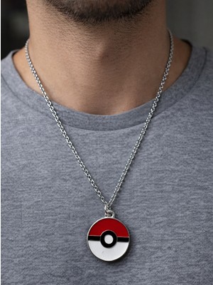 Herşey Nota Pokemon Poke Topu Anime Kolye Gümüş Renk 60 cm Zincir Unisex Yetişkin