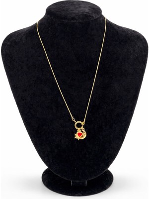 Pangu Güneş Ay ve Kalp Figürlü Mineli Altın Renk Çelik Kolye