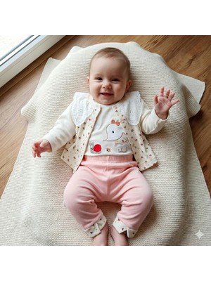 Babyim Kız Bebek Fisto Yakalı Hırkalı 3'lü Takım