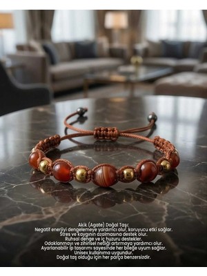 Begonia Accessories Akik Doğal Taş Bileklik Unisex Ipli Ayarlanabilir El Yapımı Şans ve Enerji Bilekliği