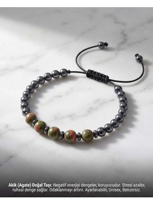 Begonia Accessories Akik Doğal Taş Bileklik Unisex Ipli Ayarlanabilir El Yapımı Şans ve Enerji Bilekliği