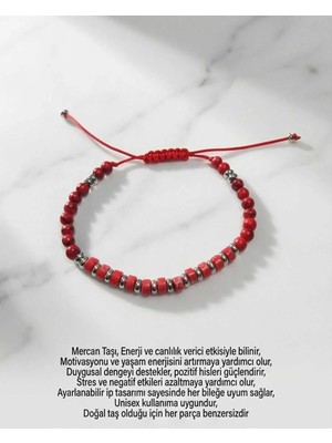 Begonia Accessories Mercan Doğal Taş Bileklik Unisex Ayarlanabilir Ip Bileklik Enerji ve Canlılık Taşı Şans ve Koruyucu