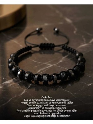 Begonia Accessories Oniks Taşı Bileklik Unisex Ayarlanabilir Ip Bileklik Negatif Enerji Koruyucu Güç ve Denge Bilekliği