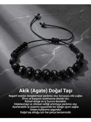 Begonia Accessories Akik Doğal Taş Bileklik Unisex Ipli Ayarlanabilir El Yapımı Şans ve Enerji Bilekliği