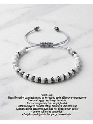 Begonia Accessories Havlit Doğal Taş Bileklik Unisex Ayarlanabilir Bileklik Sakinleştirici Enerji Taşı Stres Azaltıcı