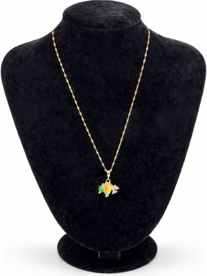 Pangu Zirkon Taşlı Mineli Çiçek Figürlü Altın Renk Çelik Kolye