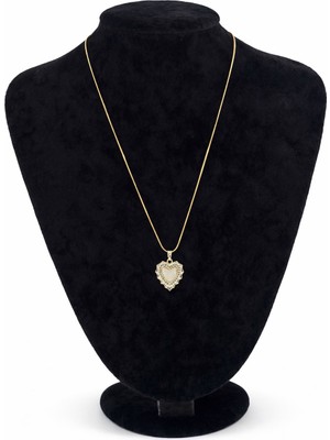 Pangu Sedef ve Zirkon Taş Detaylı Kalp Figürlü Altın Renk Çelik Kolye