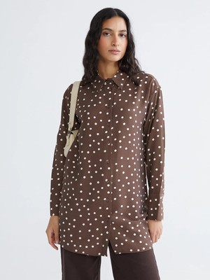 LC Waikiki Lcw Modest Kahverengi Puantiyeli Kadın Gömlek Tunik