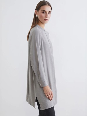 LC Waikiki Lcw Grace Gri Hakim Yaka Dokulu Kadın Gömlek Tunik