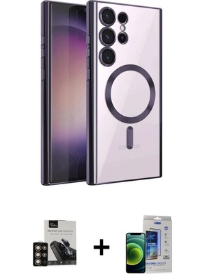 Cepte Toptan Galaxy S23 Ultra Nova Işık Özel Seri - Siyah Durable Full Glue Curved Cam + Gold Pvd Metal Kamera Lens