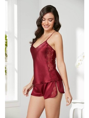 Pierre Cardin 438 Saten Şort Takım Bordo