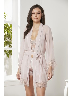 Pierre Cardin 4lü Gecelik Sabahlık Şort Çeyiz Set 7005 Pudra