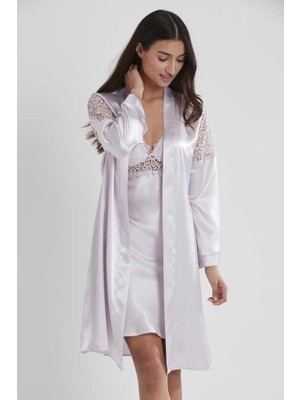 Pierre Cardin 6'lı Saten Gecelik Sabahlık Çeyiz Seti 6955 Viola