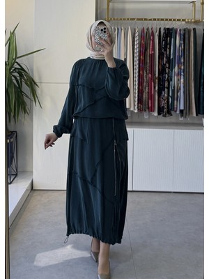 Misswhence 39020 Ters Dikiş Detaylı Ipek Takım Zümrüt