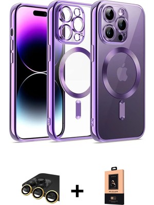 Cepte Toptan iPhone 13 Pro Max Nova Işık Özel Seri - Şeffaf Maxco Cam Ekran Koruyucu + Gold Raze Metal Kamera Lens