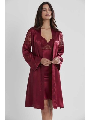 Pierre Cardin 6'lı Saten Gecelik Sabahlık Çeyiz Seti 6955 Bordo