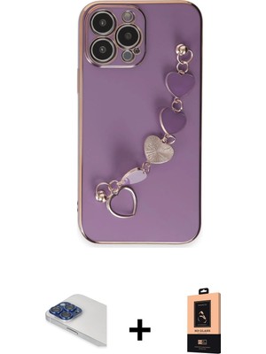 Cepte Toptan iPhone 13 Pro Max Nova Işık Prime - Şeffaf Maxco Cam Ekran Koruyucu + Lacivert Pers Alüminyum Kamera Lens