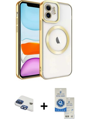 Cepte Toptan iPhone 11 Nova Işık Özel Seri - Şeffaf Royal Nano Ekran Koruyucu + Lacivert Pers Alüminyum Kamera Lens