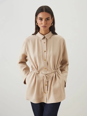 LC Waikiki Lcw Grace Kahverengi Büzgülü Kadın Gömlek Tunik