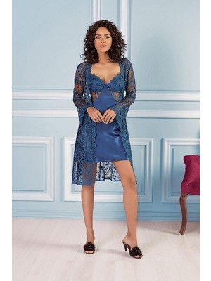Pierre Cardin Lacivert 6'lı Kaplı Midi Gecelik Sabahlık Set 6225