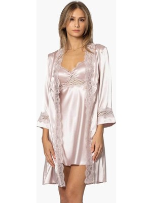 Pierre Cardin 6'lı Saten Gecelik Sabahlık Çeyiz Seti 6010 Pudra