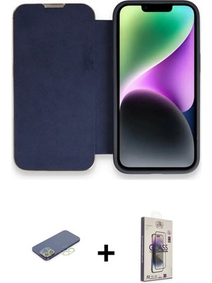 Cepte Toptan iPhone 13 Pro Max Siluet Minimal Serisi - Siyah Bilvis 3D Cam Ekran Koruyucu + Yeşil Renkli Kamera Lens Koruma Cam