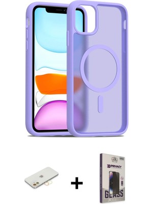 Cepte Toptan iPhone 11 Siluet Minimal Prime - Siyah Bilvis Hayalet Cam Ekran Koruyucu + Sarı Renkli Kamera Lens Koruma Cam