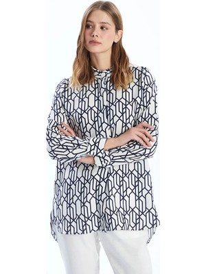 LC Waikiki Lcwaıkıkı Classic Mavi Hakim Yaka Desenli Kadın Gömlek Tunik