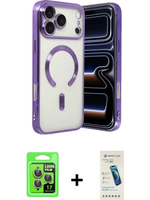 Cepte Toptan iPhone 17 Pro Nova Işık Özel Seri - Şeffaf Pasifik Cam Ekran Koruyucu + Gri Raze Metal Kamera Lens