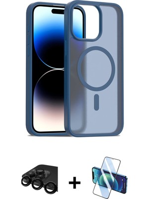 Cepte Toptan iPhone 15 Pro Siluet Minimal Prime - Siyah 3D Antistatik Seramik Nano Ekran Koruyucu + Siyah Raze Metal Kamera Lens