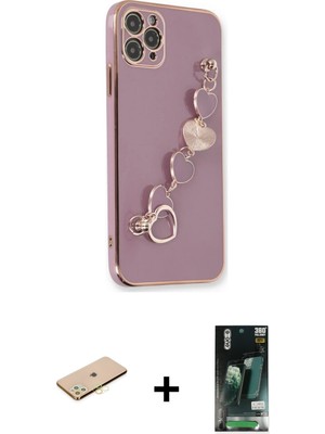 Cepte Toptan iPhone 11 Pro Nova Işık Prime - Siyah 360 Mat Full Body Arka Koruyucu + Pembe Renkli Kamera Lens Koruma Cam