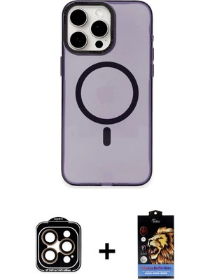 Cepte Toptan iPhone 15 Pro Max Eksen Işık Prime - Siyah Buffer Hayalet Cam Ekran Koruyucu + Turuncu Pvd Metal Kamera Lens