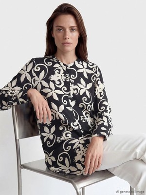 LC Waikiki Lcw Grace Siyah Hakim Yaka Desenli Kadın Gömlek Tunik