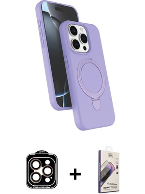 Cepte Toptan iPhone 15 Pro Max Iz Işık Koleksiyonu - Siyah Bilvis 3D Mat Cam Ekran Koruyucu + Turuncu Pvd Metal Kamera Lens