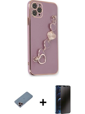 Cepte Toptan iPhone 11 Pro Nova Işık Prime - Siyah 3D Antistatik Hayalet Cam Ekran Koruyucu + Pembe Shine Kamera Lens Koruma Cam