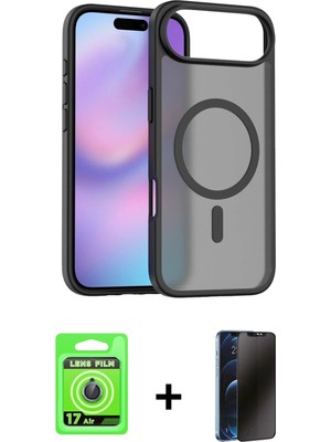 Cepte Toptan iPhone 17 Air Siluet Minimal Prime - Siyah 3D Antistatik Hayalet Cam Ekran Koruyucu + Mavi Raze Metal Kamera Lens